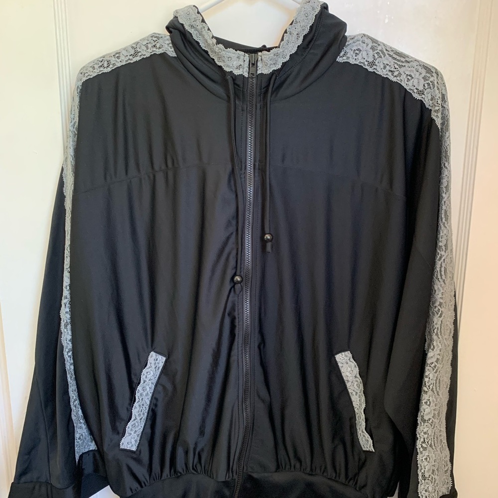 Black Jacket with Gray Lace Trim